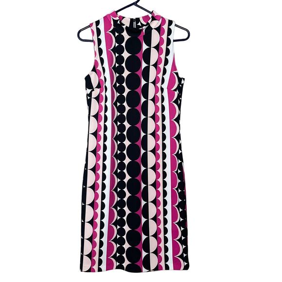 Vince Camuto Mod Retro Dots Sleeveless Sheath Dress Black Pink Size Small - Picture 1 of 9